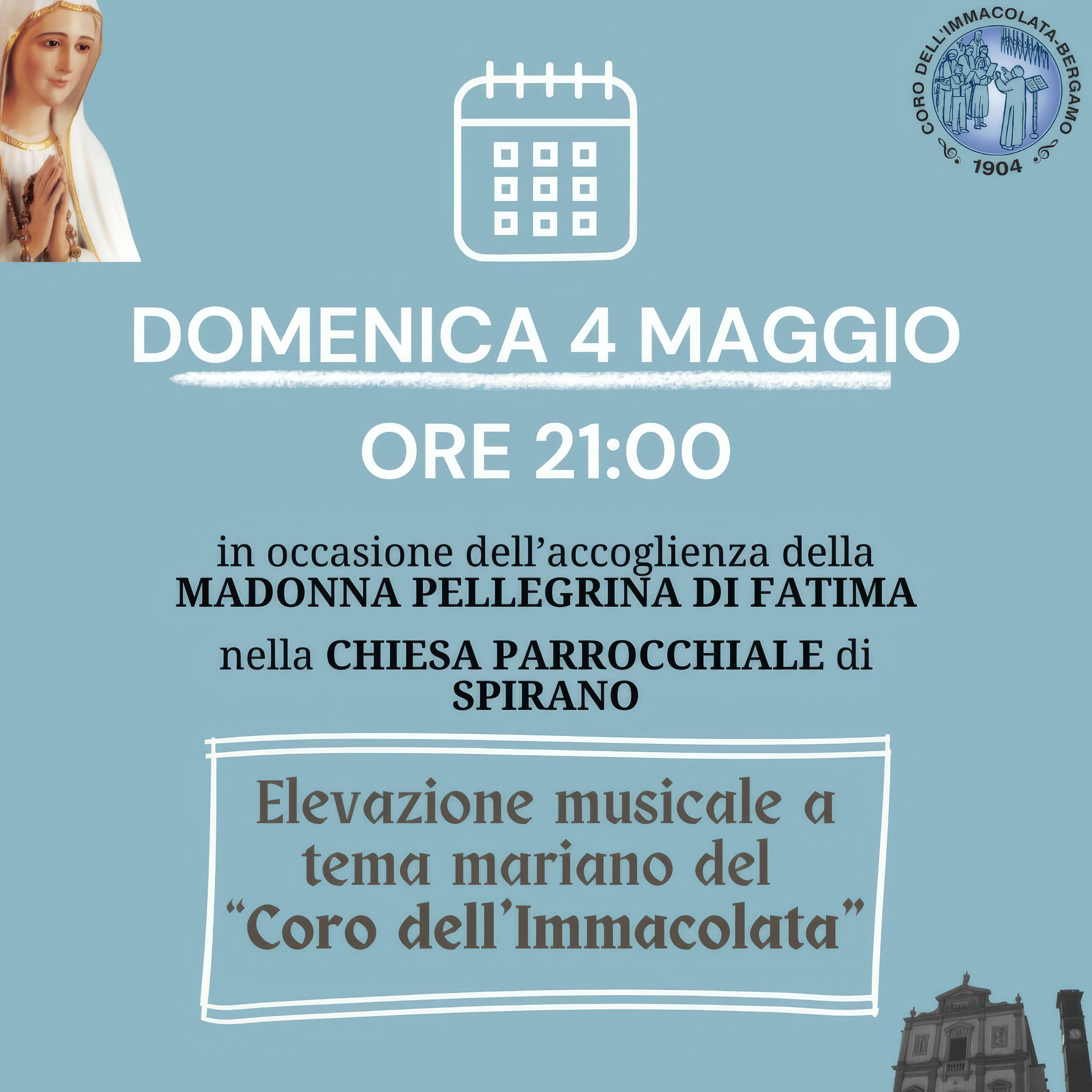 Coro dell’Immacolata – 2025-05-04 Spirano – Locandina Elevazione musicale Spirano 2025 - Madonna di Fatima